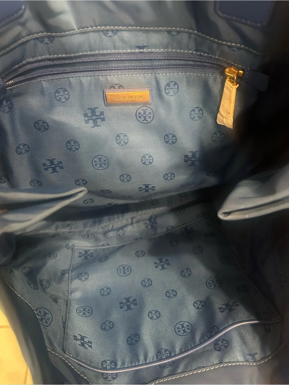 Tory Burch Ella Large Nylon Tote Bag Blue Oversized Logo Shoulder Bag